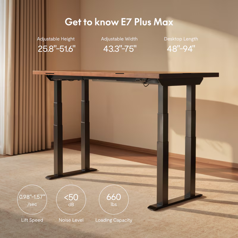 FlexiSpot E7 Plus Max dimensions, speed, noise level and load capacity